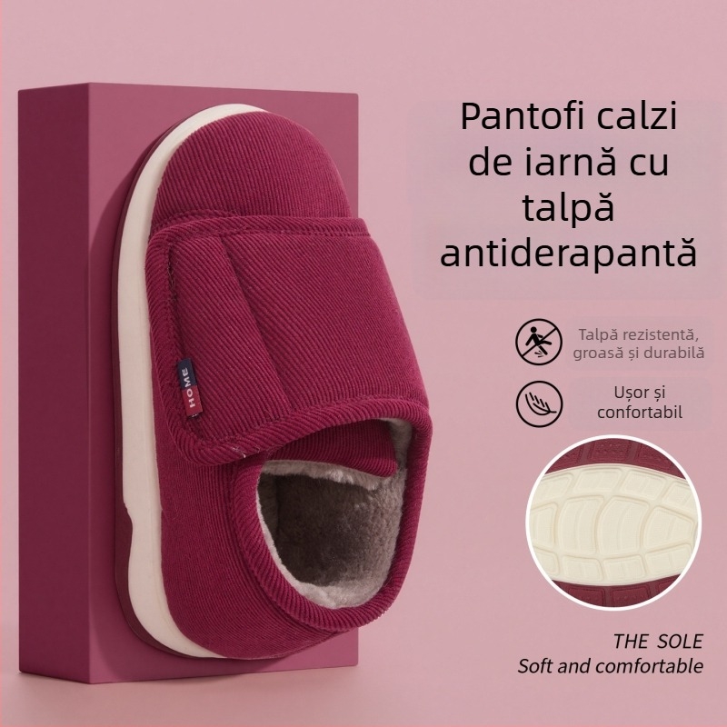 Papuci de interior din bumbac pentru bărbați, talpă antiderapantă TPR, partea superioară textil, închidere Velcro — Toamna 2025