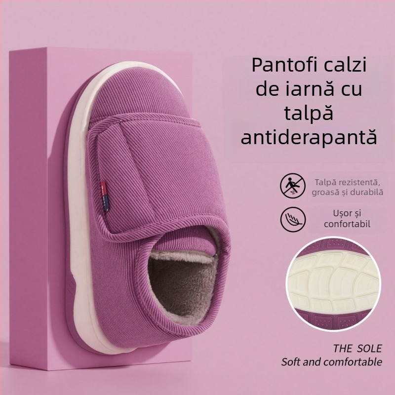 Papuci de interior din bumbac pentru bărbați, talpă antiderapantă TPR, partea superioară textil, închidere Velcro — Toamna 2025