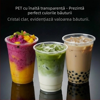 Pahare transparente din plastic cu capac, set de pahare PET, de unică folosință, pentru ceai cu lapte, băuturi reci și iaurt