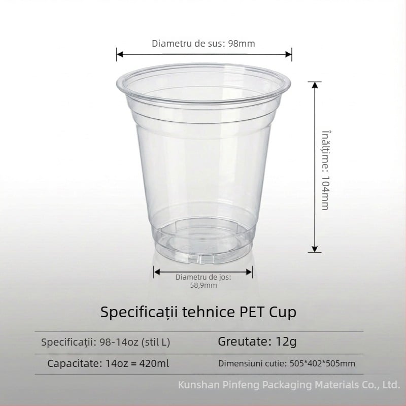 Pahare transparente din plastic cu capac, set de pahare PET, de unică folosință, pentru ceai cu lapte, băuturi reci și iaurt