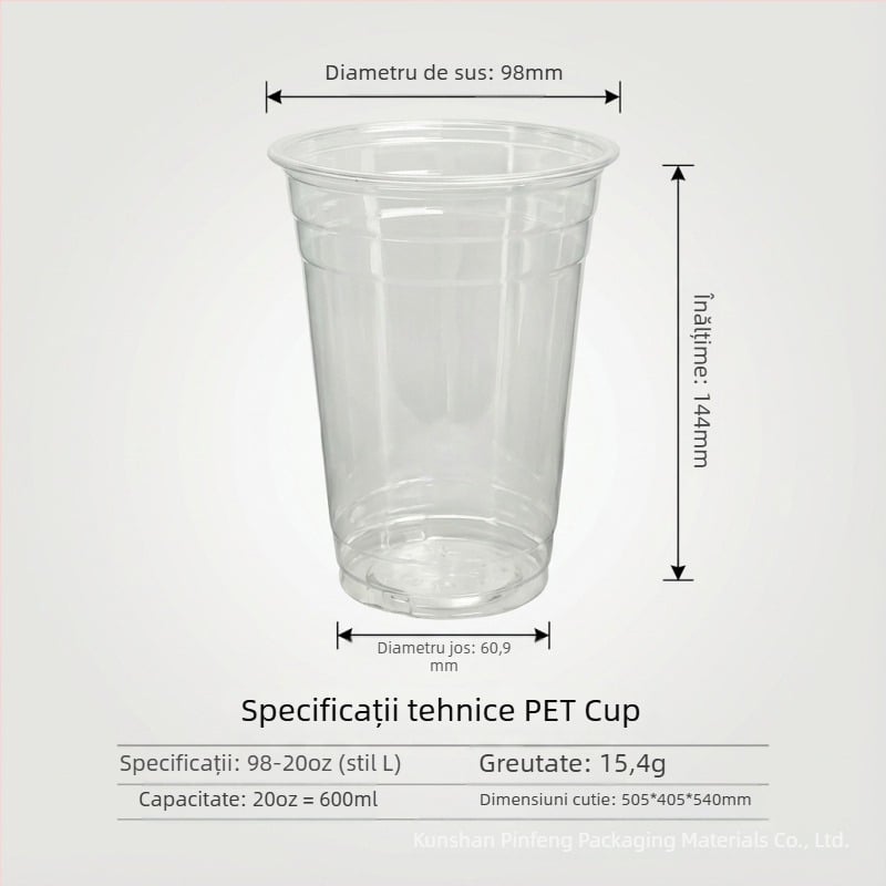 Pahare transparente din plastic cu capac, set de pahare PET, de unică folosință, pentru ceai cu lapte, băuturi reci și iaurt