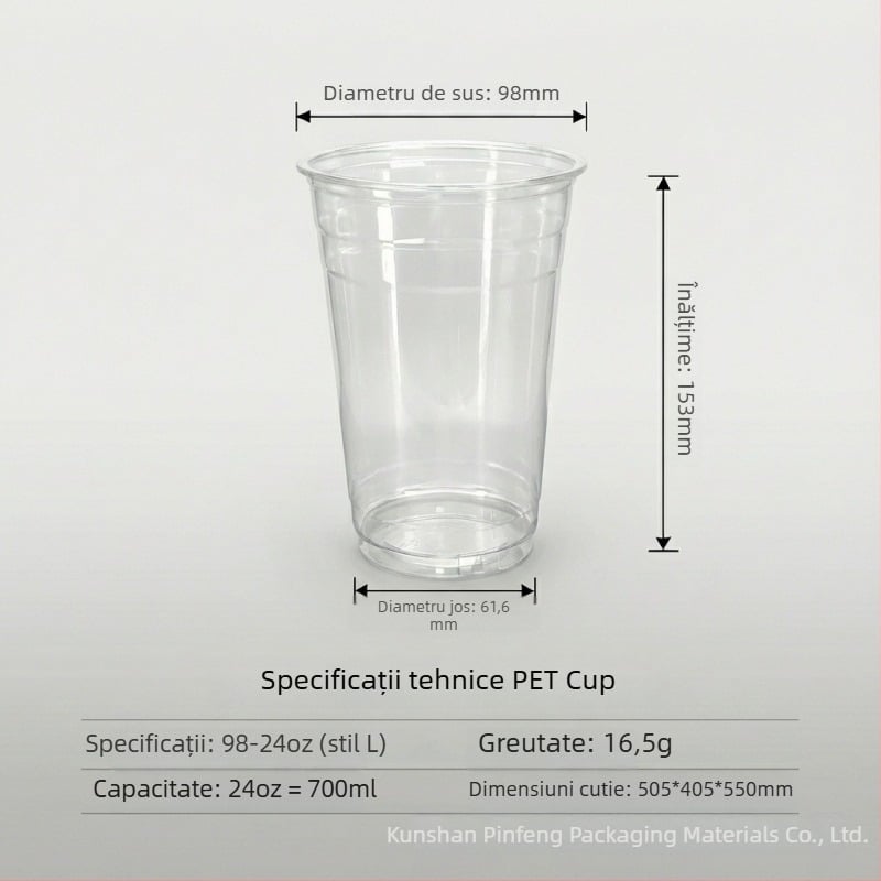 Pahare transparente din plastic cu capac, set de pahare PET, de unică folosință, pentru ceai cu lapte, băuturi reci și iaurt
