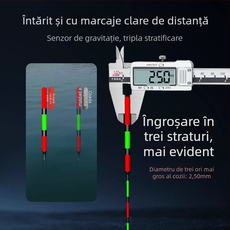 Plută de pescuit cu drift vertical – culoare schimbătoare, luminescentă, electronică pentru zi și noapte; material compozit; marcă Powerful merchant.