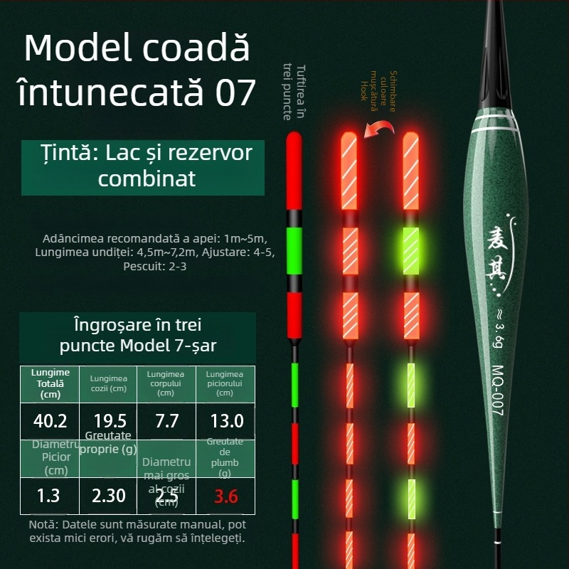 Plută de pescuit cu drift vertical – culoare schimbătoare, luminescentă, electronică pentru zi și noapte; material compozit; marcă Powerful merchant.