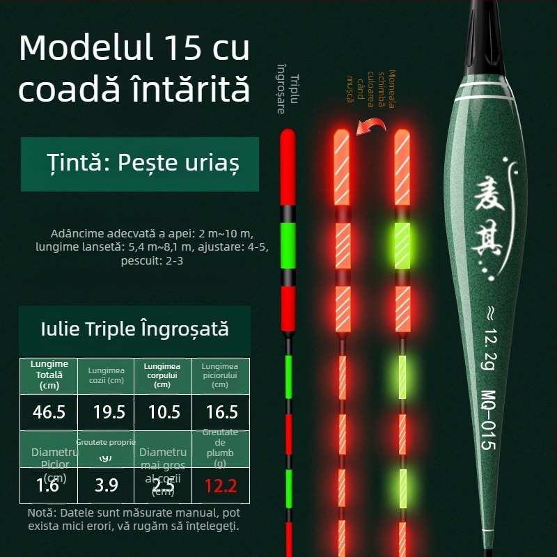 Plută de pescuit cu drift vertical – culoare schimbătoare, luminescentă, electronică pentru zi și noapte; material compozit; marcă Powerful merchant.