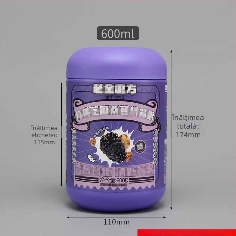 Recipient din plastic HDPE pentru pulberi, cu capac, capacitate 600 ml, procesare personalizată, logo tipărit, potrivit pentru pulberi