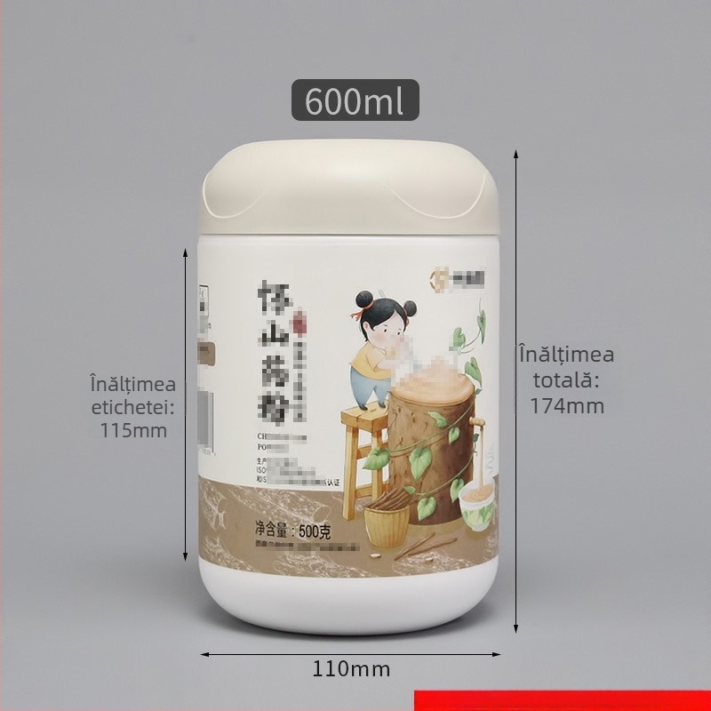 Recipient din plastic HDPE pentru pulberi, cu capac, capacitate 600 ml, procesare personalizată, logo tipărit, potrivit pentru pulberi