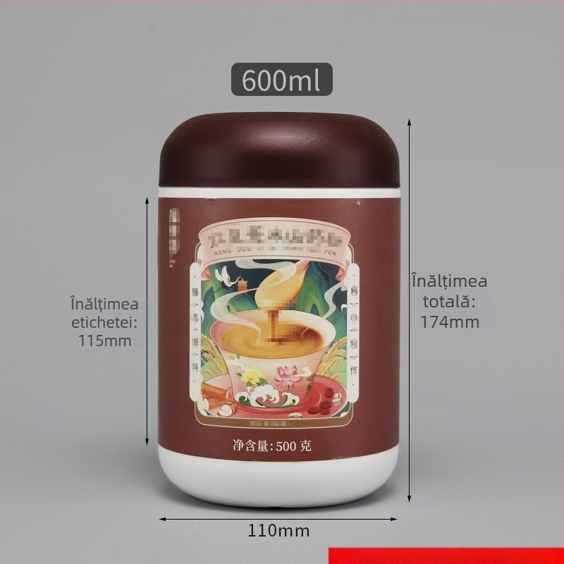 Recipient din plastic HDPE pentru pulberi, cu capac, capacitate 600 ml, procesare personalizată, logo tipărit, potrivit pentru pulberi