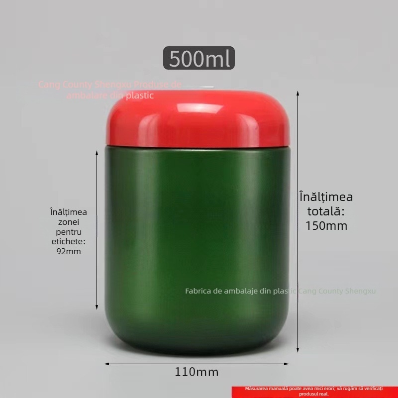 Recipient din plastic HDPE pentru pulberi, cu capac, capacitate 600 ml, procesare personalizată, logo tipărit, potrivit pentru pulberi