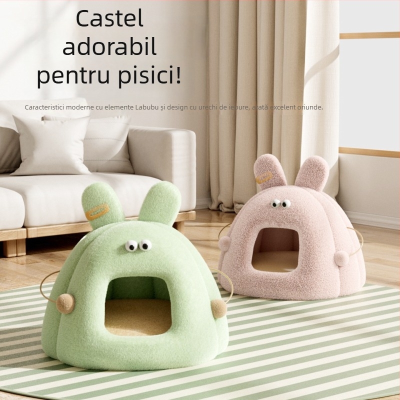 Cuib pentru pisici – culcuș închis, cald, din PP bumbac, pentru pisici, utilizare pentru toate anotimpurile