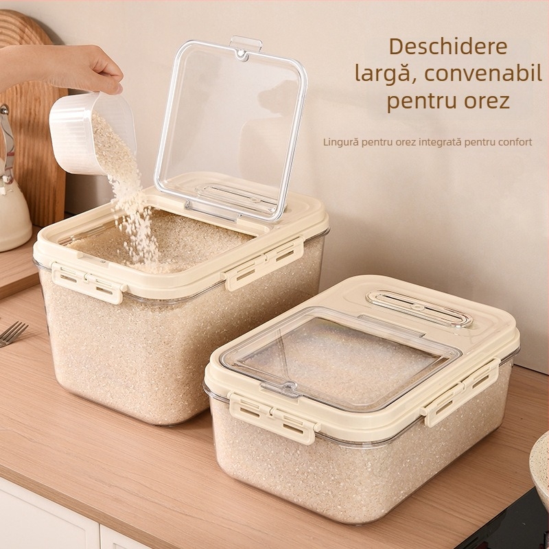 Cutie de depozitare pentru orez și făină, etanșă, din plastic PP, cu înregistrare a datei și logo imprimat