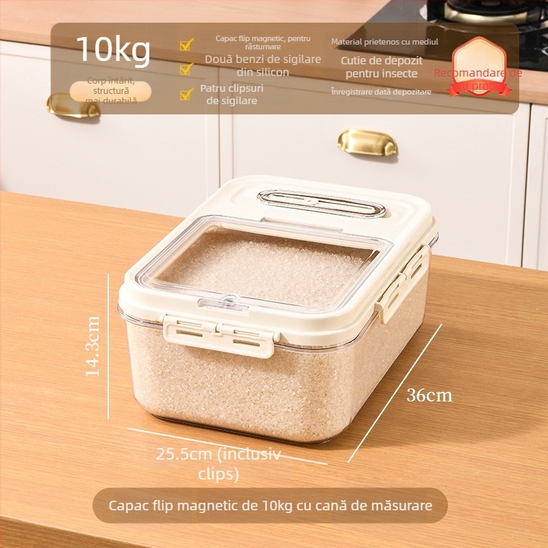 Cutie de depozitare pentru orez și făină, etanșă, din plastic PP, cu înregistrare a datei și logo imprimat