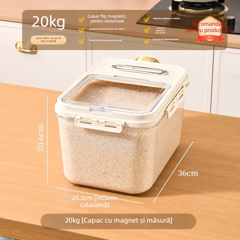 Cutie de depozitare pentru orez și făină, etanșă, din plastic PP, cu înregistrare a datei și logo imprimat