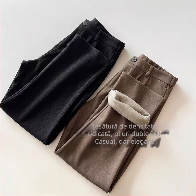 Pantaloni casual pentru bărbați, croială dreaptă, talie înaltă, fermoar, amestec poliester