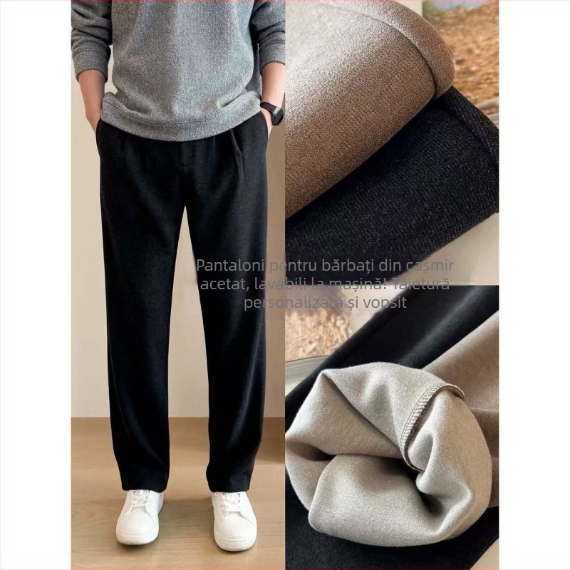 Pantaloni casual pentru bărbați, croială dreaptă, talie înaltă, fermoar, amestec poliester