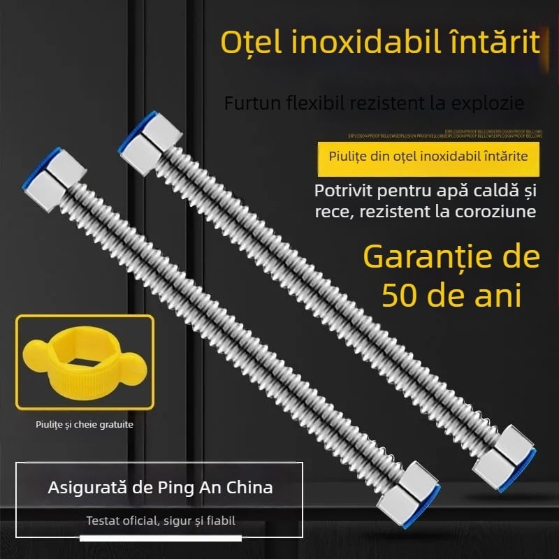 Pinrun 2-1 furtun flexibil din oțel inox pentru alimentarea cu apă caldă/rece, filet intern și extern, 201 oțel, protecție la explozie, stil modern minimalist, procesare personalizată disponibilă