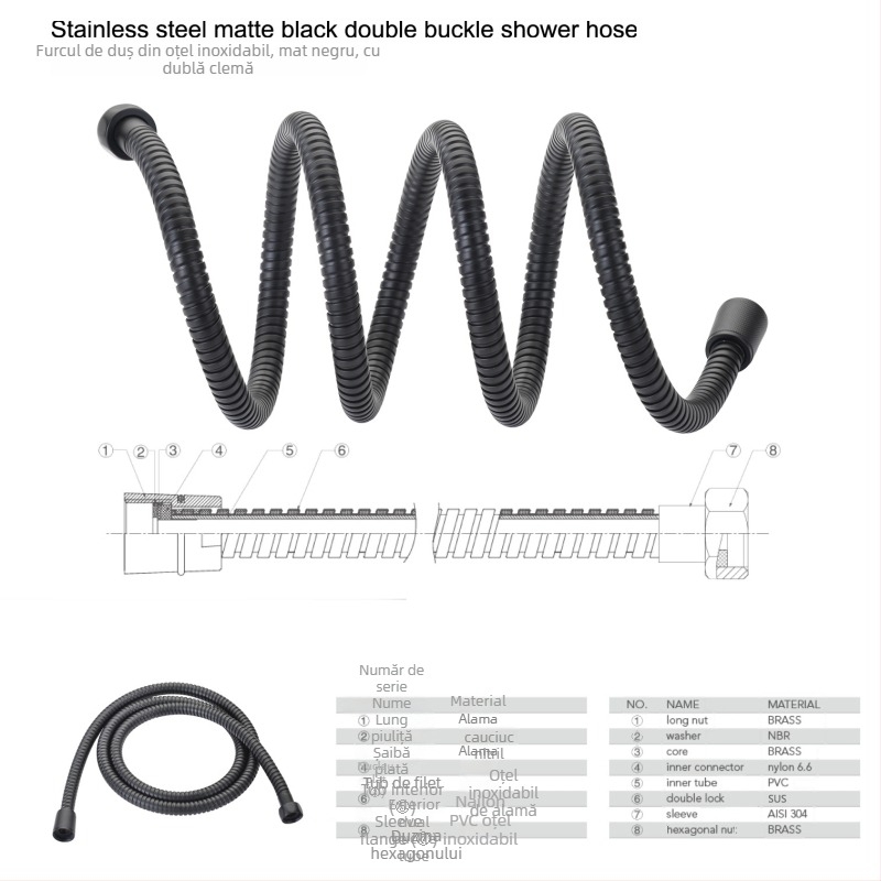 Furtun de duș din oțel inoxidabil, cuplă dublă, înaltă presiune, PVC și cupru, conectori din alamă, 0.8 MPa, 80°C