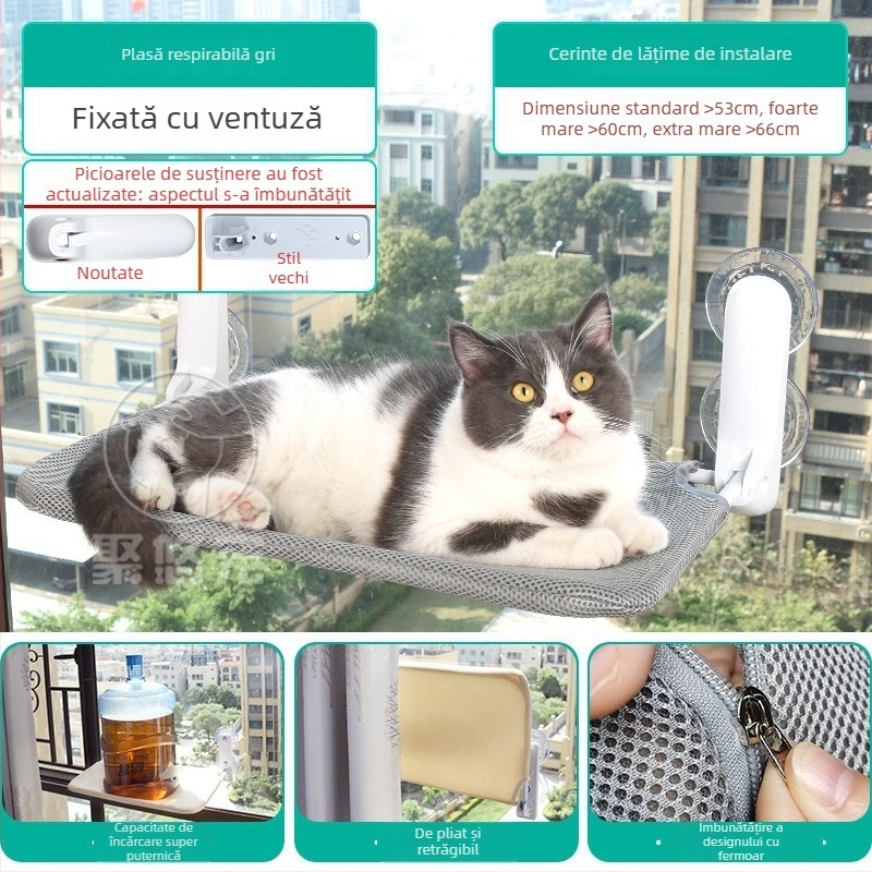 Hamac pentru pisici cu ventuze pentru geam, cuib de pisica din pluș sintetic scurt, respirabil și cald, pentru toate sezoanele