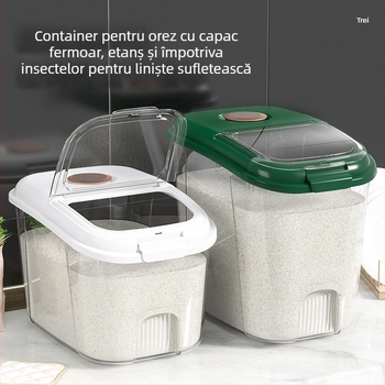 Recipient pentru depozitare orez, capac etanș, rezistent la umezeală și dăunători – plastic PP