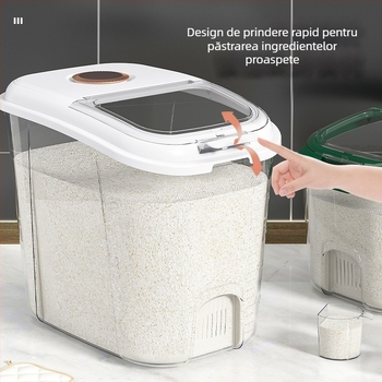 Recipient pentru depozitare orez, capac etanș, rezistent la umezeală și dăunători – plastic PP