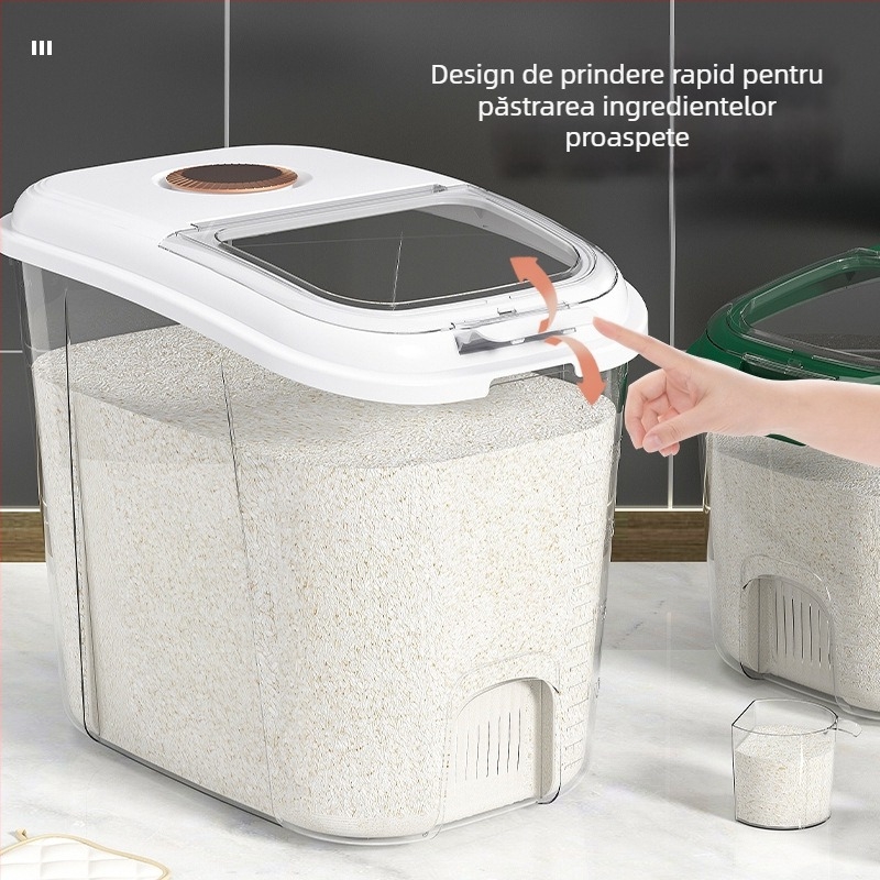 Recipient pentru depozitare orez, capac etanș, rezistent la umezeală și dăunători – plastic PP