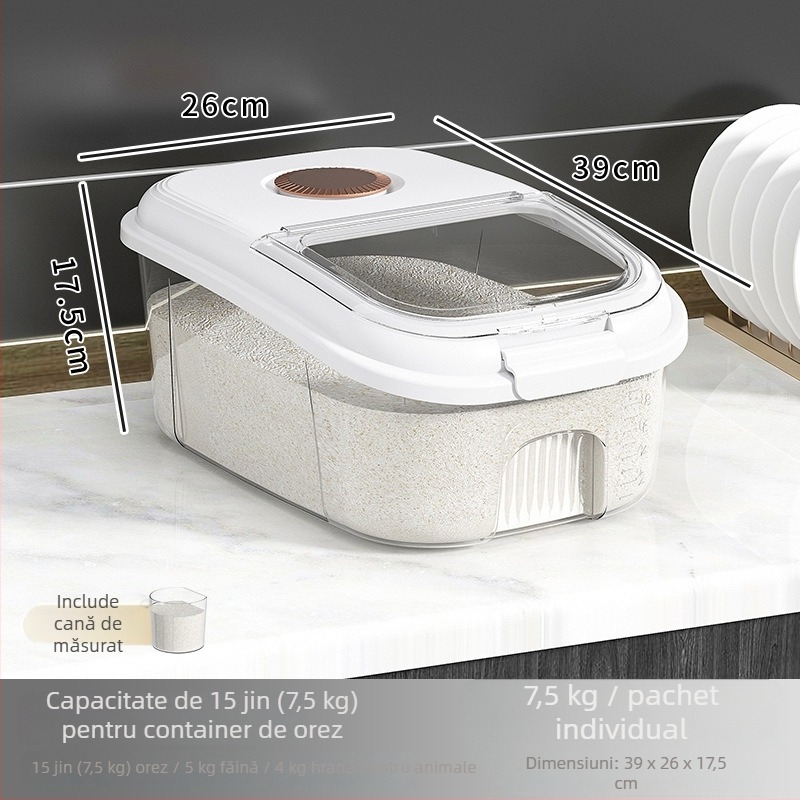 Recipient pentru depozitare orez, capac etanș, rezistent la umezeală și dăunători – plastic PP