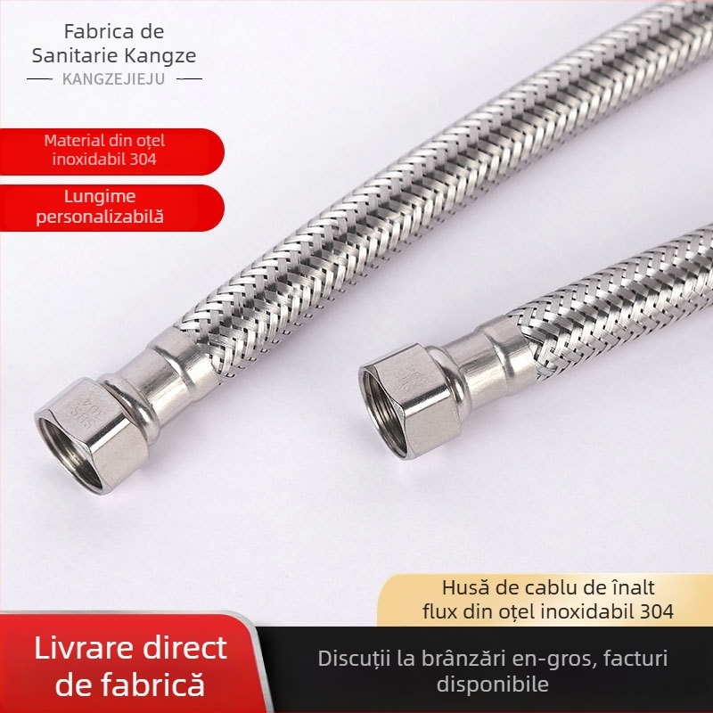 Tubă de intrare apă din oțel inoxidabil 304, împletită, cu capete duble, rezistentă la explozii, pentru boiler, 90°C, presiune nominală 10