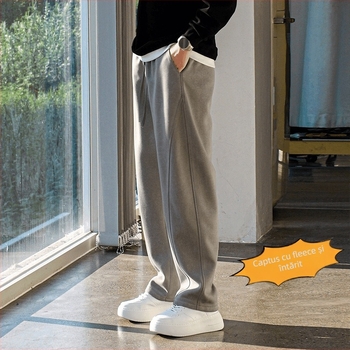 Pantaloni casual pentru bărbați, croială dreaptă, talie înaltă, țesătură din fibre de bambus și bumbac, elasticitate ridicată, primăvara 2025