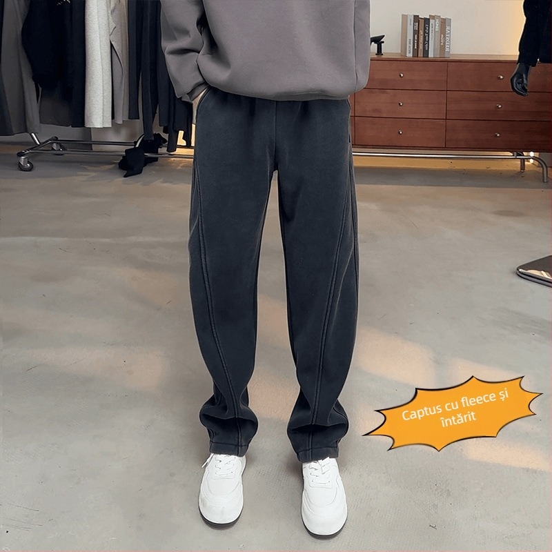 Pantaloni casual pentru bărbați, croială dreaptă, talie înaltă, țesătură din fibre de bambus și bumbac, elasticitate ridicată, primăvara 2025