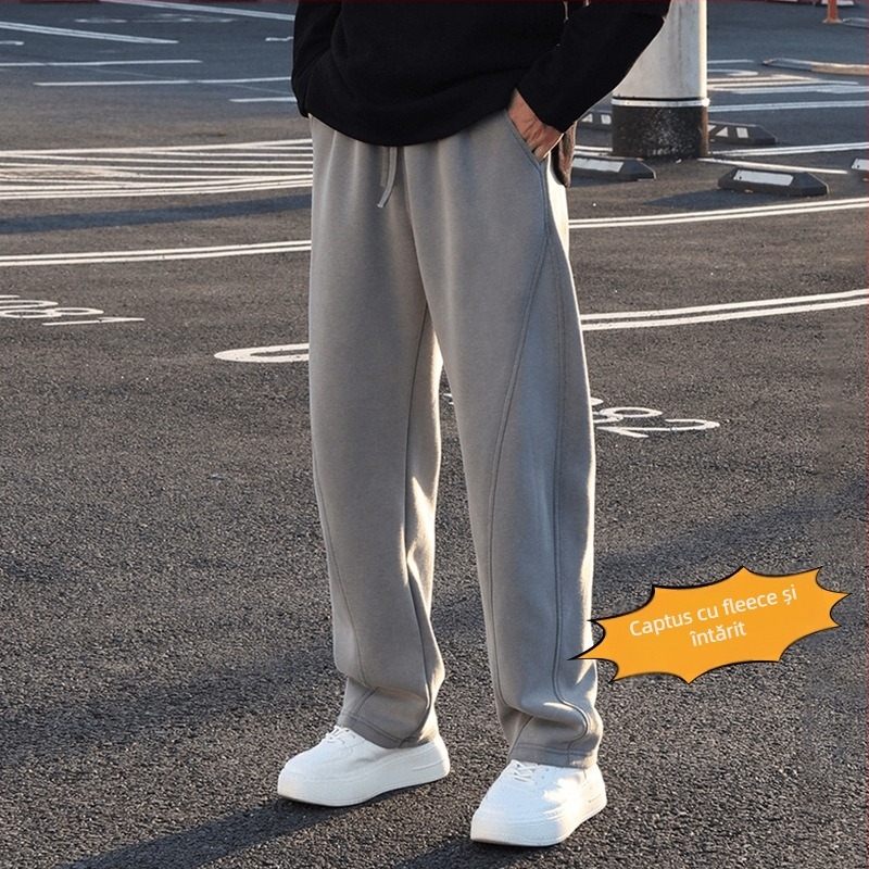 Pantaloni casual pentru bărbați, croială dreaptă, talie înaltă, țesătură din fibre de bambus și bumbac, elasticitate ridicată, primăvara 2025