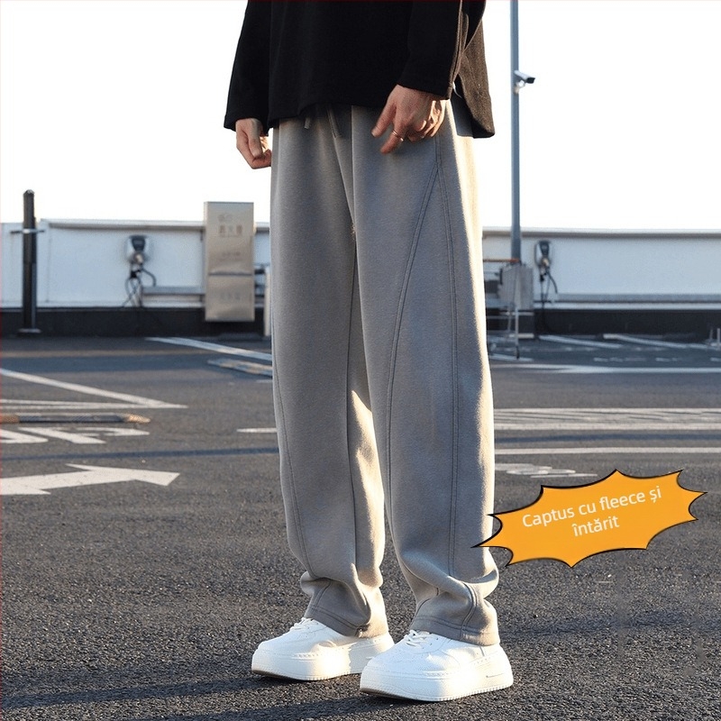 Pantaloni casual pentru bărbați, croială dreaptă, talie înaltă, țesătură din fibre de bambus și bumbac, elasticitate ridicată, primăvara 2025