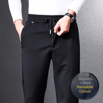 Pantaloni casual pentru bărbați, drepti, talie înaltă, țesătură din amestec de viscoză, potriviți pentru primăvară și toamnă