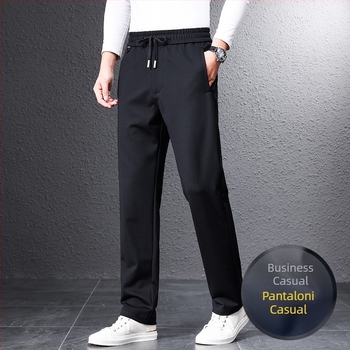 Pantaloni casual pentru bărbați, drepti, talie înaltă, țesătură din amestec de viscoză, potriviți pentru primăvară și toamnă