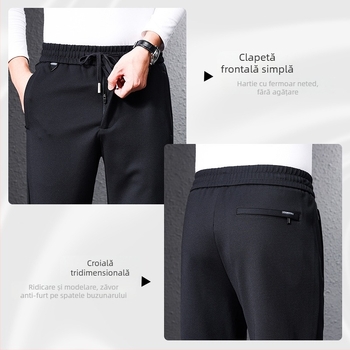 Pantaloni casual pentru bărbați, drepti, talie înaltă, țesătură din amestec de viscoză, potriviți pentru primăvară și toamnă