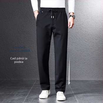 Pantaloni casual pentru bărbați, drepti, talie înaltă, țesătură din amestec de viscoză, potriviți pentru primăvară și toamnă