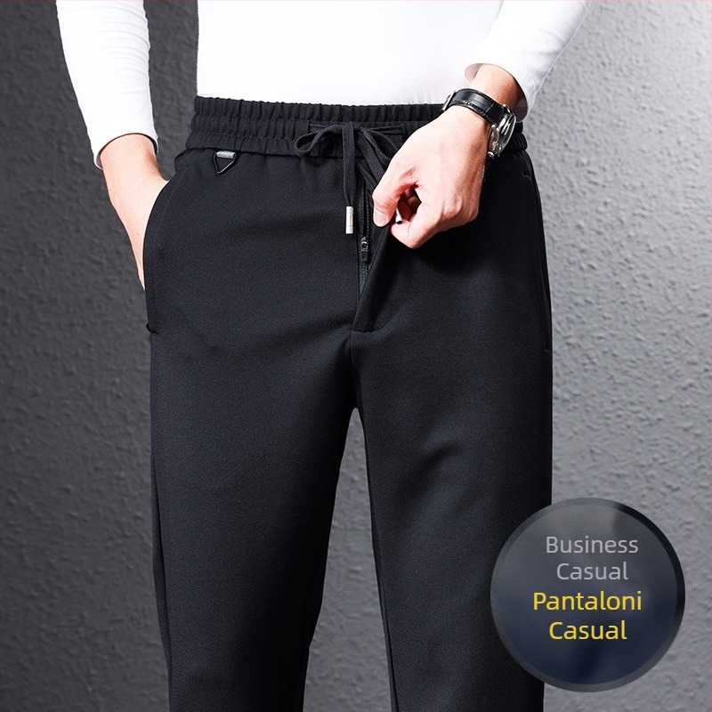 Pantaloni casual pentru bărbați, drepti, talie înaltă, țesătură din amestec de viscoză, potriviți pentru primăvară și toamnă