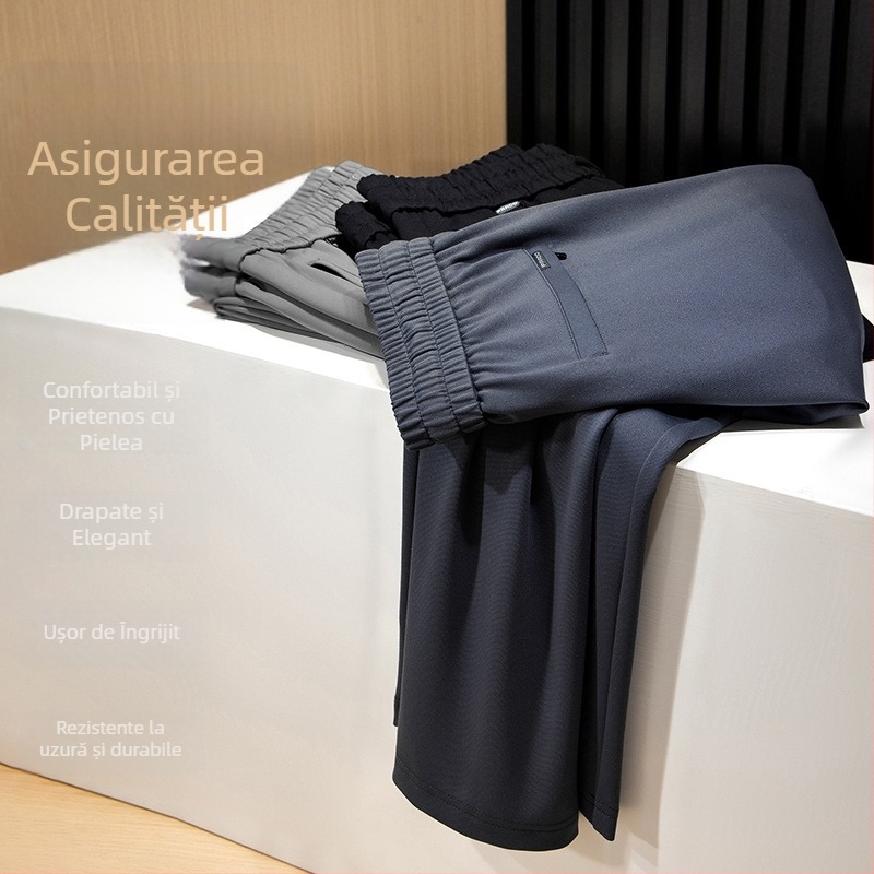 Pantaloni casual pentru bărbați, drepti, talie înaltă, țesătură din amestec de viscoză, potriviți pentru primăvară și toamnă