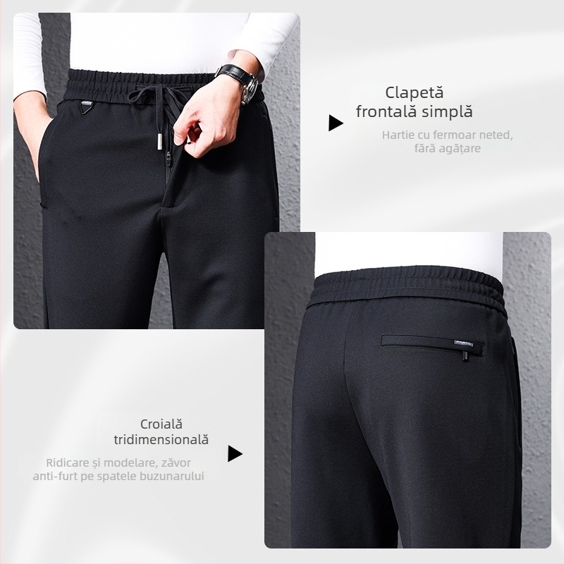 Pantaloni casual pentru bărbați, drepti, talie înaltă, țesătură din amestec de viscoză, potriviți pentru primăvară și toamnă