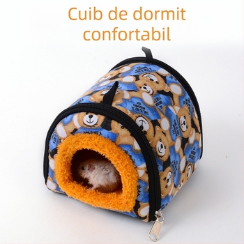 Cuib pentru hamster, din bumbac, formă circulară, portabil, pentru interior, stil desen animat