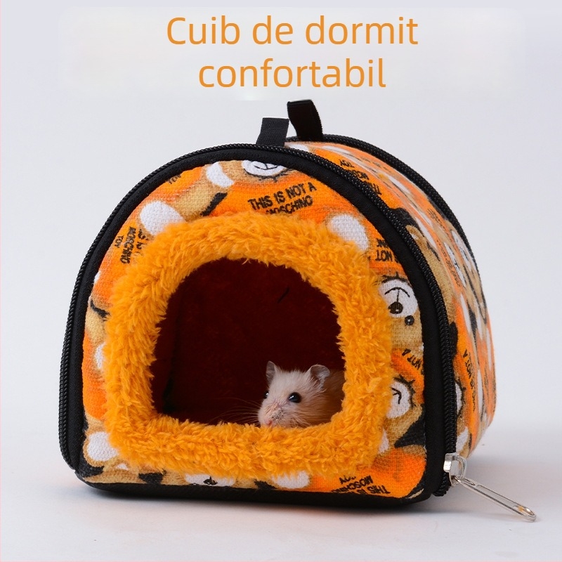 Cuib pentru hamster, din bumbac, formă circulară, portabil, pentru interior, stil desen animat