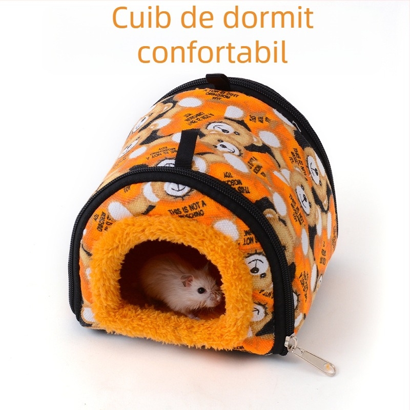 Cuib pentru hamster, din bumbac, formă circulară, portabil, pentru interior, stil desen animat