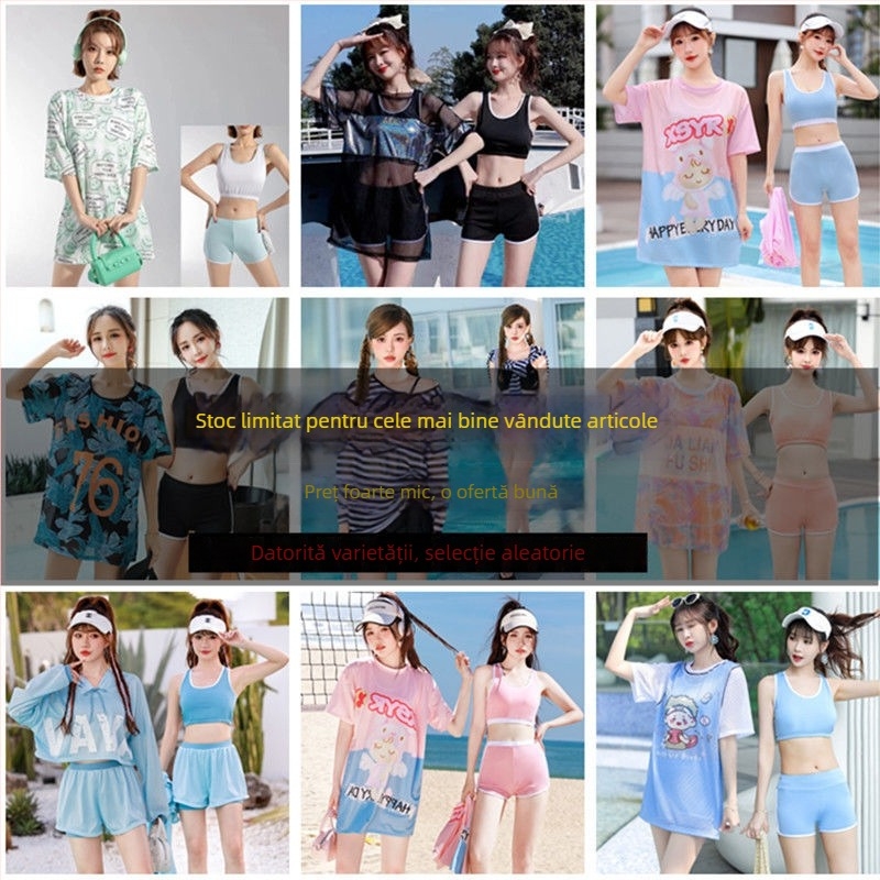 Set de baie pentru femei, 3 piese, stil conservator pentru vacanțe la plajă, cu bureți de susținere pentru bust, model gradient, material poliester-elastan (5%), mâneci de lungime medie