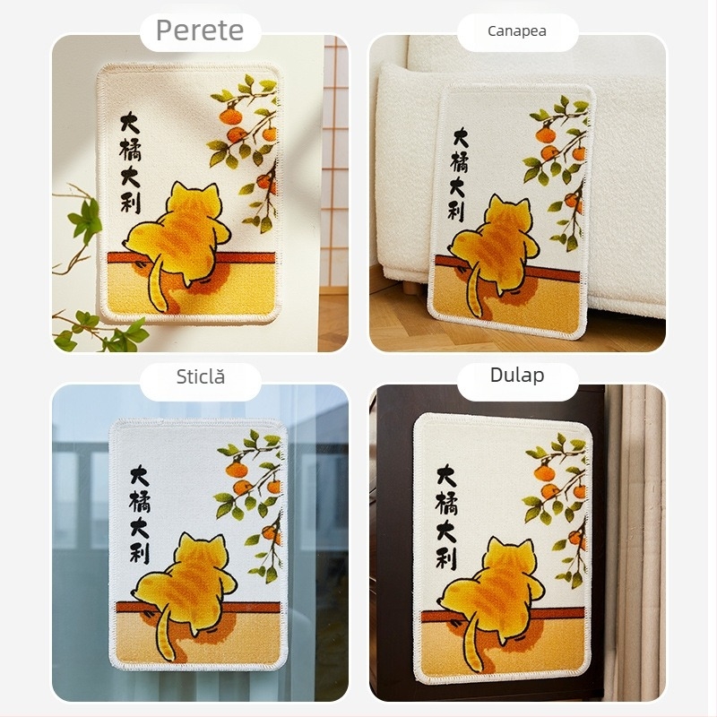 Placă de zgâriere pentru pisici, stil desen animat, material loop velvet, montare pe perete, jucărie verticală