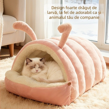 Cuib pentru pisici Autumn - Semi-închis, Detașabil și Lavabil, Pentru Toate Sezoanele, Pat Interior pentru Pisici, din PP Bumbac