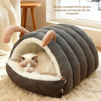 Cuib pentru pisici Autumn - Semi-închis, Detașabil și Lavabil, Pentru Toate Sezoanele, Pat Interior pentru Pisici, din PP Bumbac