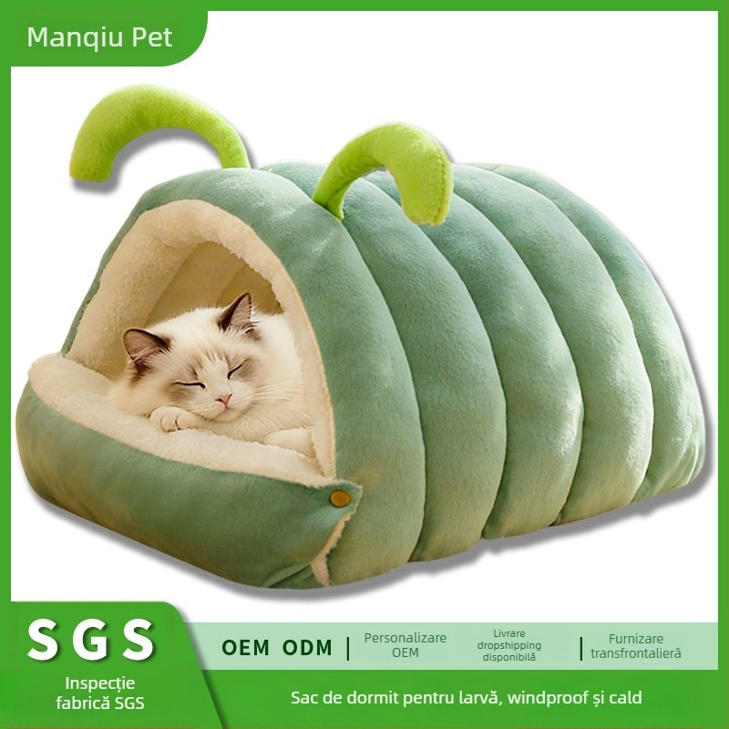 Cuib pentru pisici Autumn - Semi-închis, Detașabil și Lavabil, Pentru Toate Sezoanele, Pat Interior pentru Pisici, din PP Bumbac