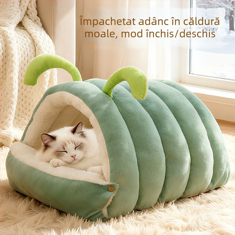 Cuib pentru pisici Autumn - Semi-închis, Detașabil și Lavabil, Pentru Toate Sezoanele, Pat Interior pentru Pisici, din PP Bumbac