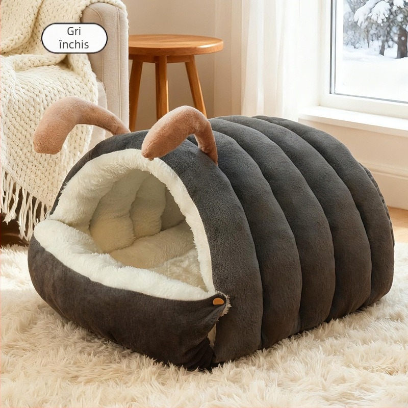 Cuib pentru pisici Autumn - Semi-închis, Detașabil și Lavabil, Pentru Toate Sezoanele, Pat Interior pentru Pisici, din PP Bumbac