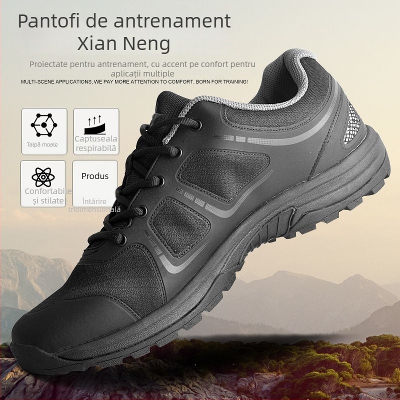 Pantofi de antrenament cu partea superioară din plasă, branț din latex, talpă din compozit antiderapant și design ușor