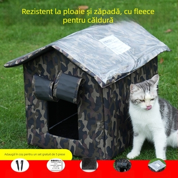 Cuib pentru pisici - cu material Oxford, impermeabil și cald, pentru exterior, utilizare pe tot timpul anului
